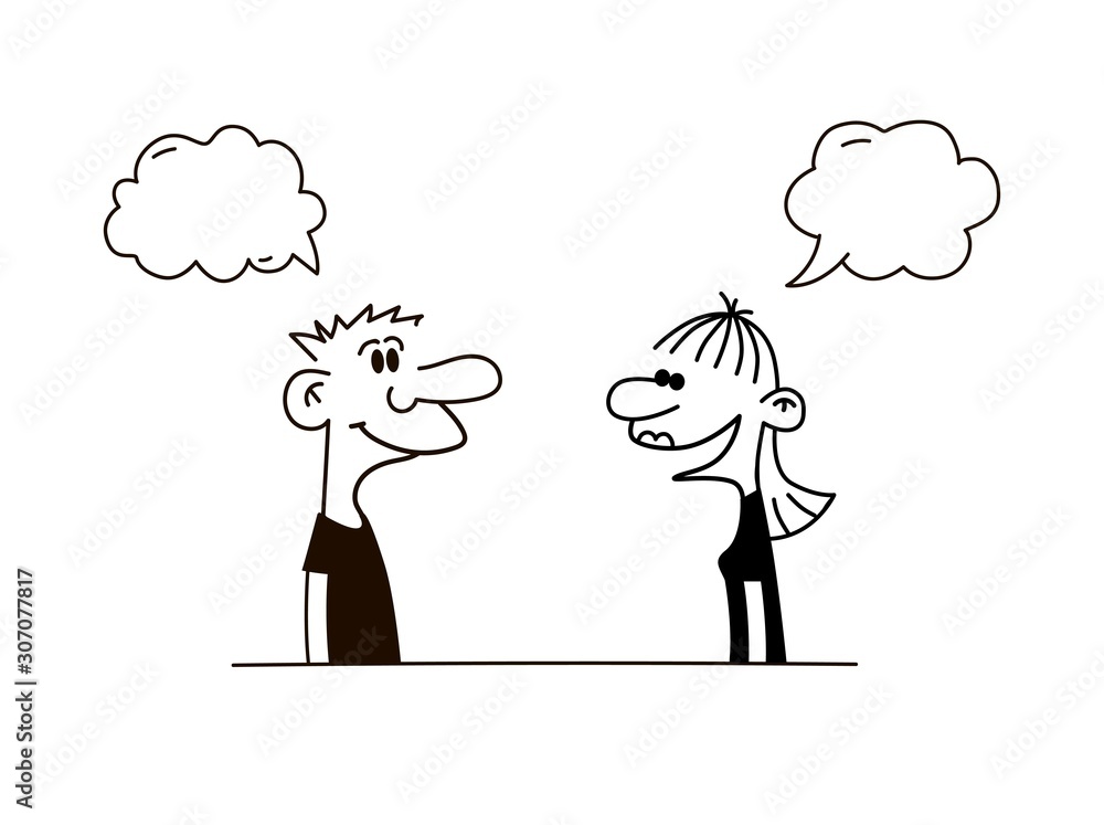 Hand drawn funny characters people, news, social networking, chat, dialogue speech bubbles, vector illustration Hand drawn funny characters people, news, social networking, chat, dialogue speech bubbles, vector illustration