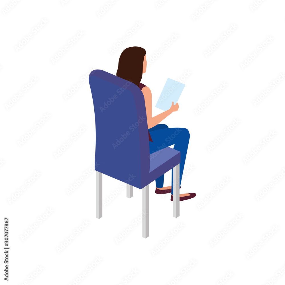 Fototapeta premium beautiful woman sitting in chair avatar character vector illustration design