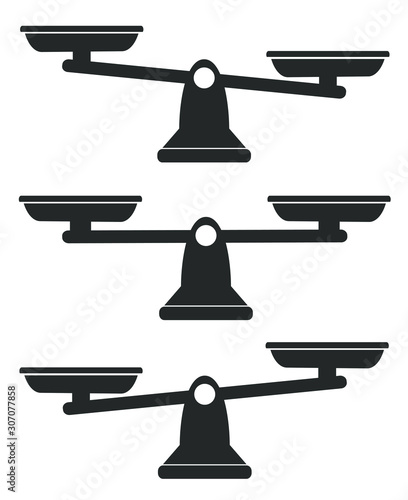 Bowls of scales in balance set, an imbalance of scales. Vector illustration. Line design.