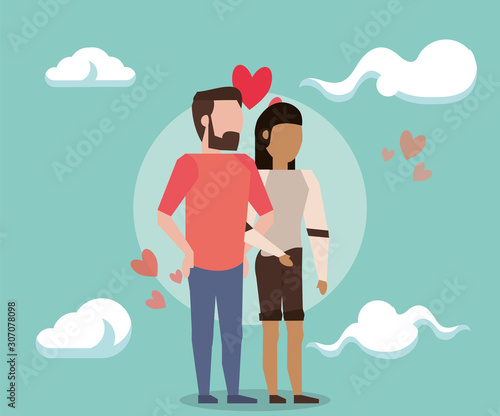 cute interracial lovers couple characters