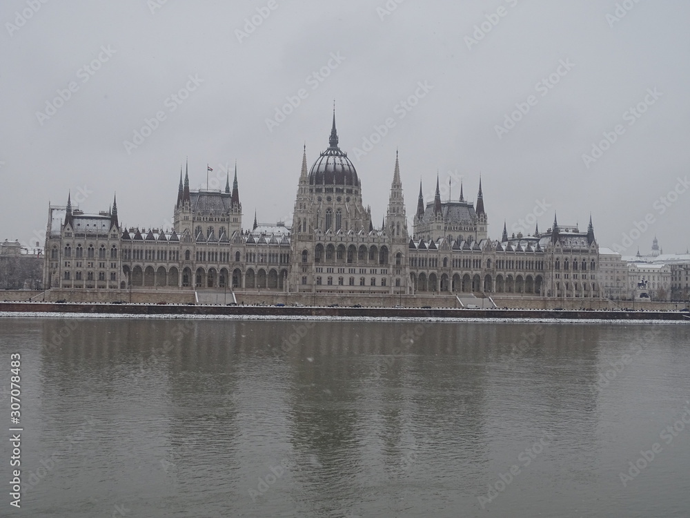 Fototapeta premium The first snow in Budapest 