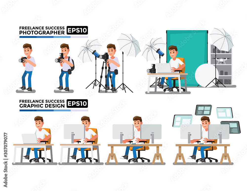 Photographers and Graphic Design vector, Cartoon character Set Photographers and Graphic Design vector, Cartoon character Set