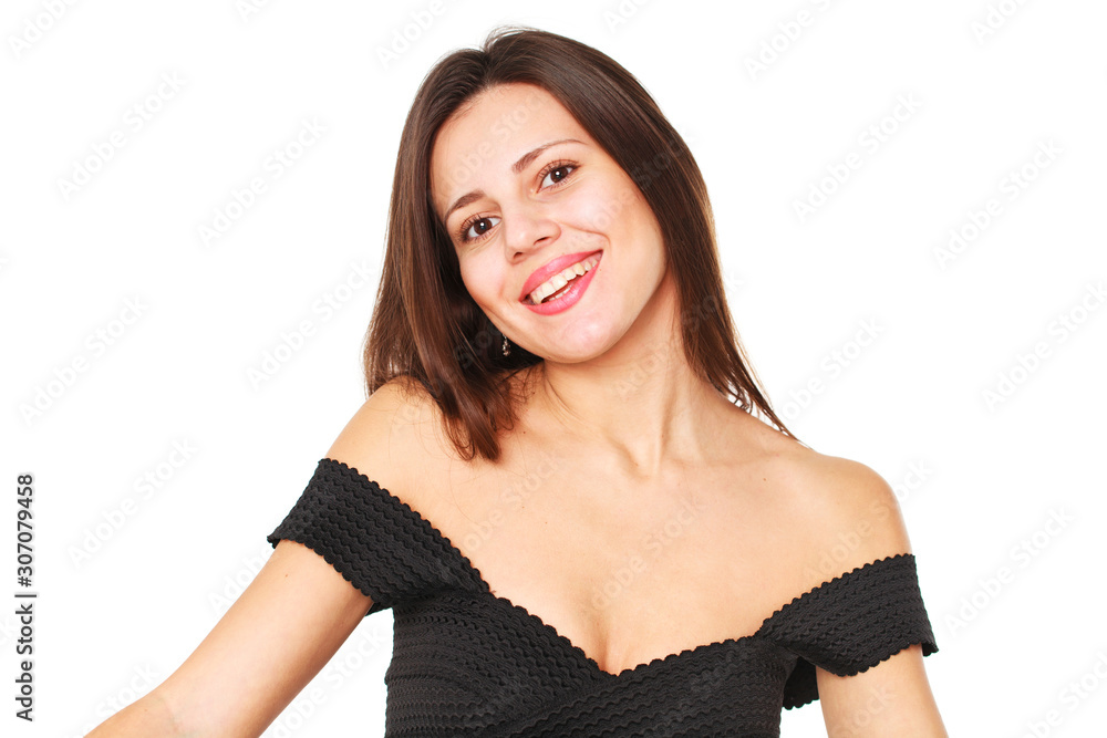Beautiful brunette woman in black dress Beautiful brunette woman in black dress