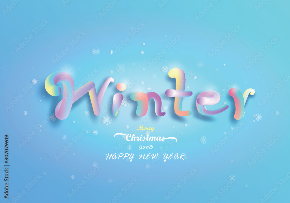 Lettering winter season with snowflake background in merry christmas.