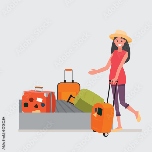 traveler waiting for their luggage at the baggage claim area.Vector illustration cartoon character.