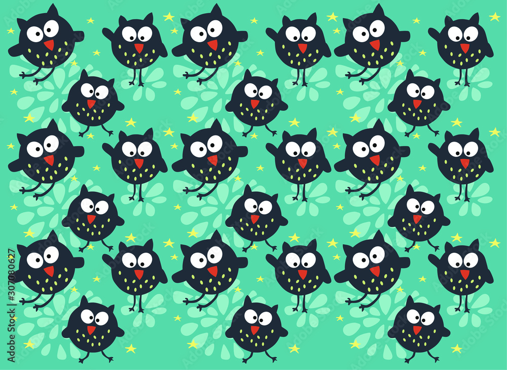 pattern with cartoon owls on a blue background pattern with cartoon owls on a blue background