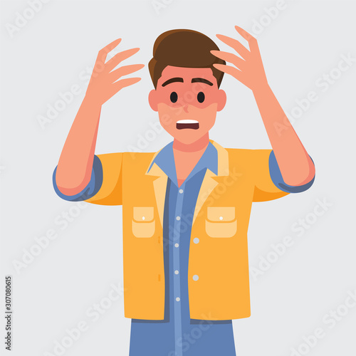 Man with shocked, amazed expression.Vector illustration cartoon character.