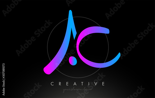 AC Artistic Brush Letter Logo Handwritten in Purple Blue Colors Vector