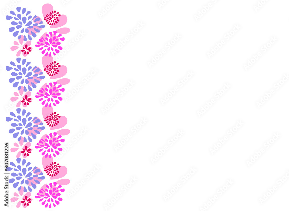 abstract simple background with flowers (pink, purple, blue), vector illustration