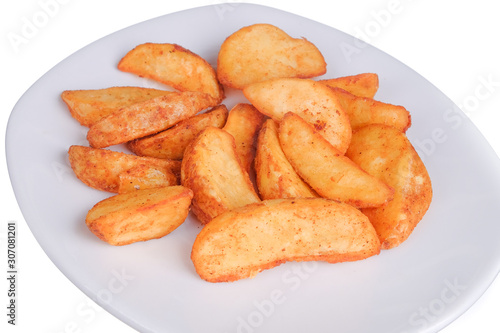 Cheezy Wedges | Baked Potatoes with Cheese on white  background