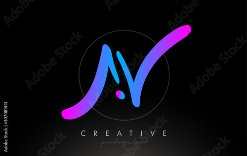 AV Artistic Brush Letter Logo Handwritten in Purple Blue Colors Vector