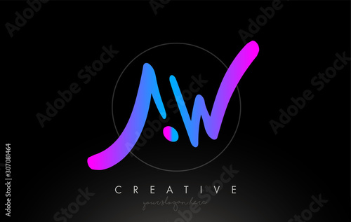 AW Artistic Brush Letter Logo Handwritten in Purple Blue Colors Vector