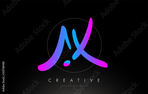 AX Artistic Brush Letter Logo Handwritten in Purple Blue Colors Vector