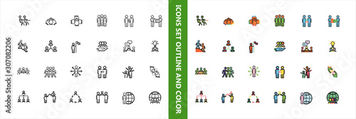 Set of business teamwork vector icons. 