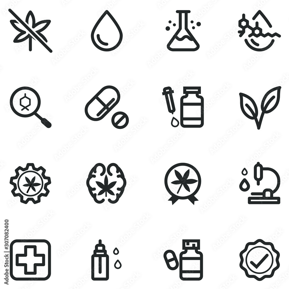 Set of cannabis for medical outline vector, CBD THC symbol collection. Set of cannabis for medical outline vector, CBD THC symbol collection.