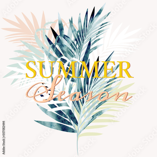 Beautiful vector tropical poster with palm leaves for design