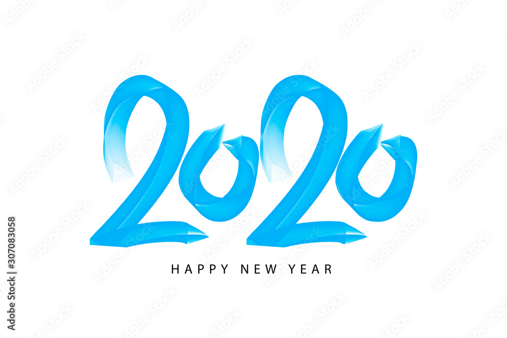 2020 happy new year card, banner. Creative holiday poster. Hand drawn design. Handwritten modern brush lettering background isolated vector.