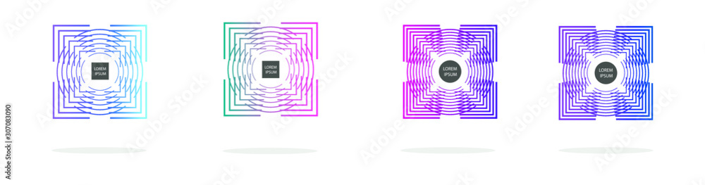 Obraz premium Modern geometric badges set. Colorful vector gradient shapes composition. Trendy minimal design. 3D graphic futuristic style 