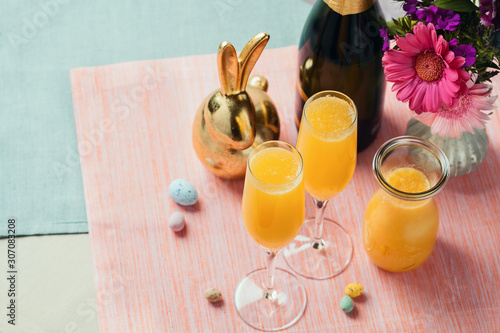 Mimosa cocktails with Easter decoration