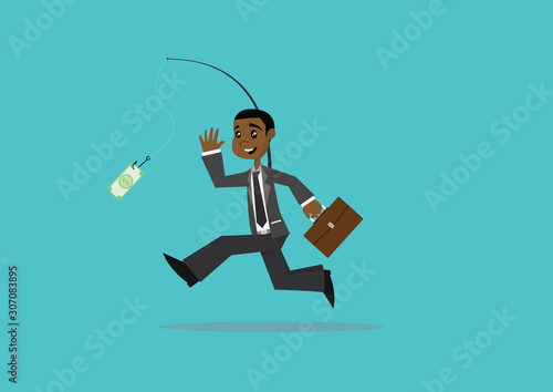 African businessman is chasing money.