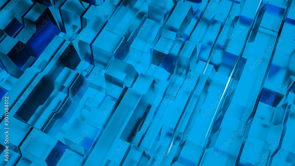 Obraz premium Blue transparent abstract three-dimensional angular background. 3d rendering illustration