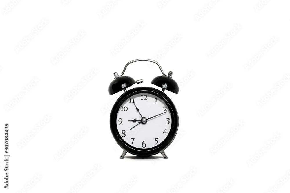 Black retro alarm clock isolated on white background Black retro alarm clock isolated on white background
