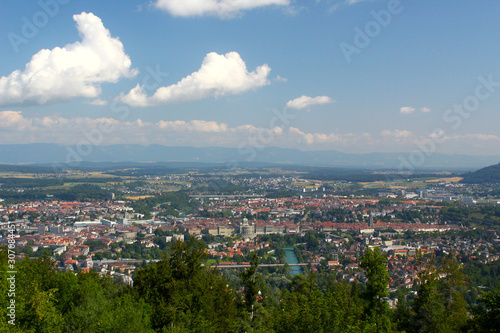 View at the Swiss city of Bern as seen from park Gurtenpark in August 2019