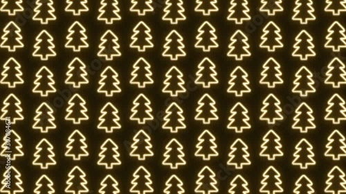 Glowing neon golden christmas trees  animated moving pattern background