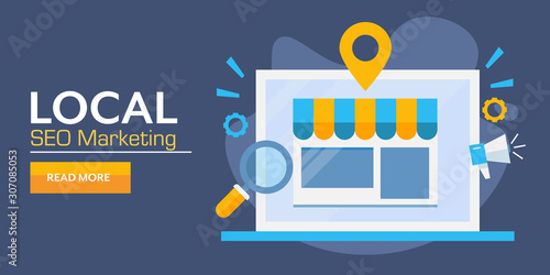 Local seo, local search marketing strategy, website optimization, ecommerce, local listing concept. Modern web banner template, presentation,.