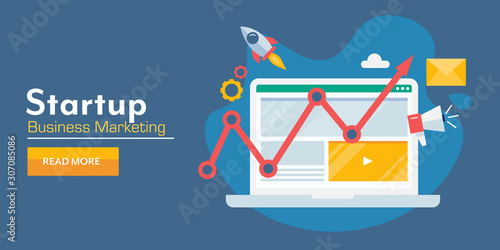 Digital marketing, startup business, growth optimization for new company, project success concept. Modern design web marketing banner template.