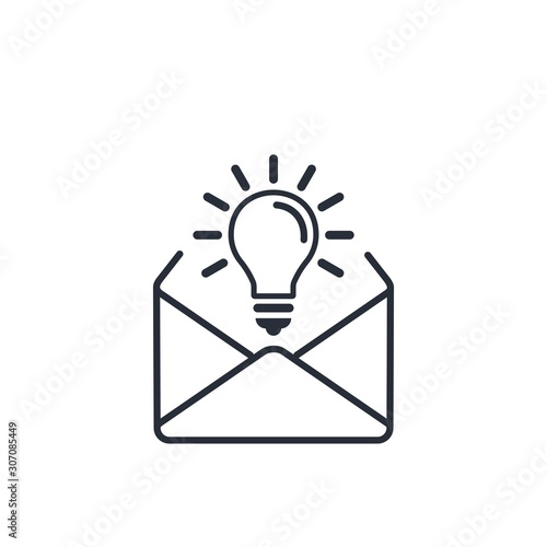 A letter with an idea. Hint. Vector linear icon on white.