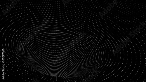 White dots pattern ornament texture forming form figure of funnel on black background 3d illustration