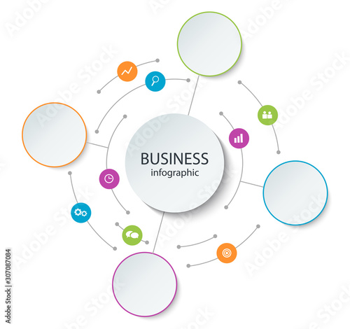 Abstract round infographics 4 step. Business poster template line and paper circle. Color circle diagram. Vector illustration.