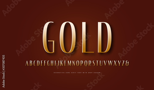 Golden colored narrow sans serif font