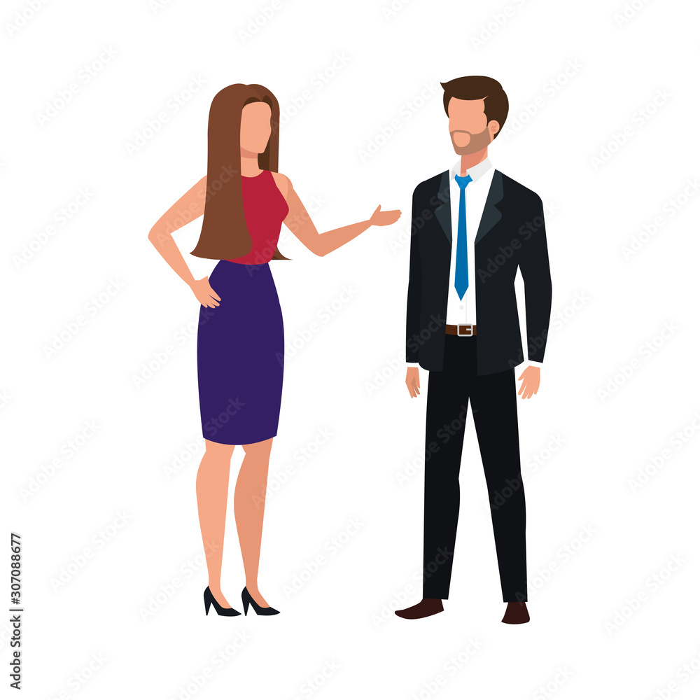business couple elegant avatar character vector illustration design