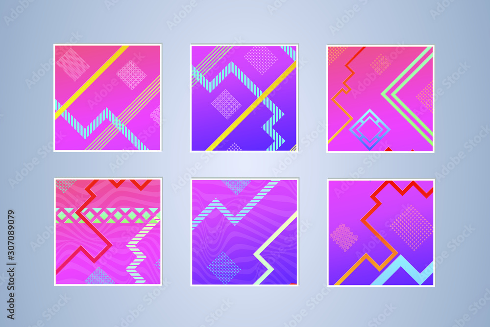Set of covers design templates with vibrant gradient background. Modern trendy poster with geometric shapes Set of covers design templates with vibrant gradient background. Modern trendy poster with geometric shapes