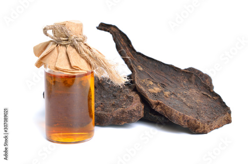 Dried Black Bean Wild HeShou Wu,Natural Polygonum Multiflorum Root, Fo-ti. Isolated on white background photo