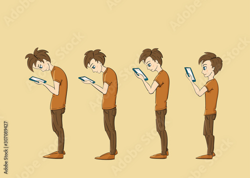 boy  growing up looking at a screen and growing a bad posture