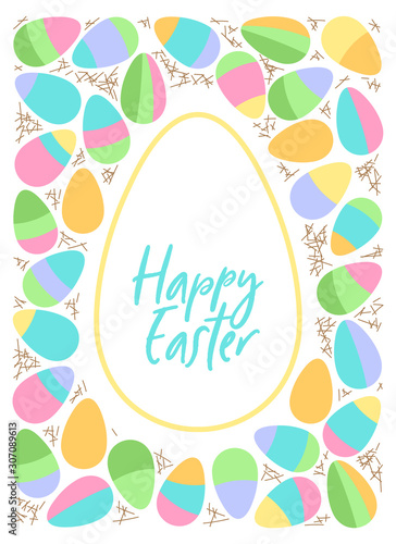 Cute Easter Eggs geometric abstract background in flat minimalism style