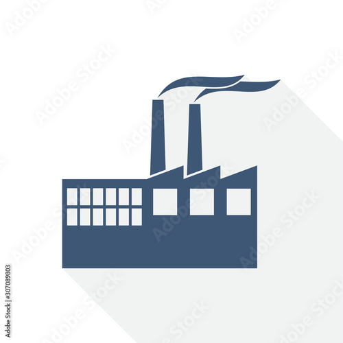 factory vector icon, industrial building, plant, pollution concept flat design illustration in eps 10 with empty copy space