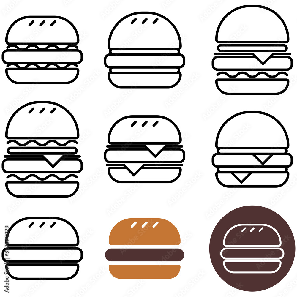 Burger icons set. Simple outline set of burger vector icons for web design isolated on white background Burger icons set. Simple outline set of burger vector icons for web design isolated on white background