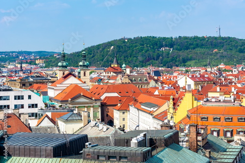 Prague cityscape with Petrin hill at background, Czech Republic