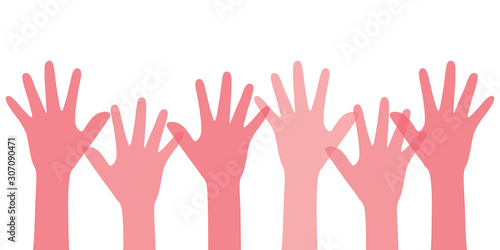 Silhouette of pink colored women's hands. Feminism concept.