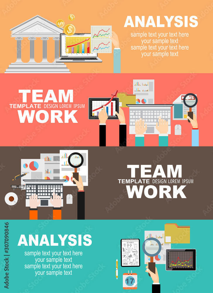 Set of flat design illustration concepts for business, finance, team work, consulting, management, anaysis, career, employment agency, staff training,money, technology,startup,creative.