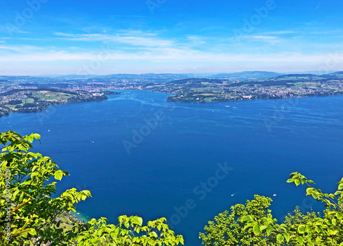 View of the Lake Luzerne or Vierwaldstättersee (Vierwaldstaettersee oder Vierwaldsattersee) from the Bürgenberg mountain, Obbürgen (Obburgen or Obbuergen) - Canton of Nidwalden, Switzerland photo