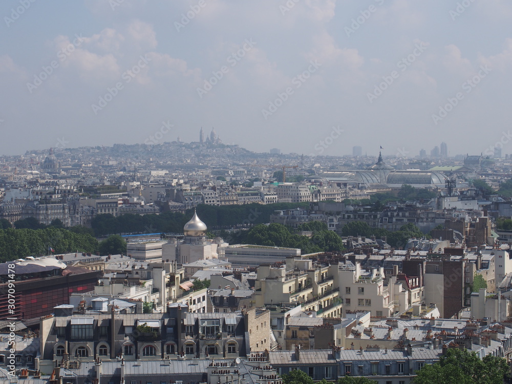 View of the city from Eiffel tower, Paris, France