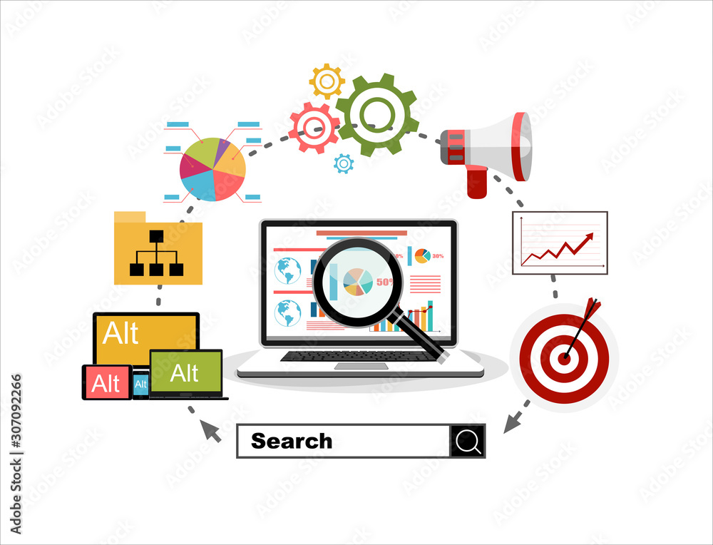 Flat illustration web analytics design , SEO optimization. Flat illustration web analytics design , SEO optimization.