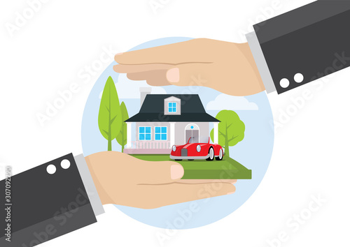 Businessman hand holding Home insurance business service.