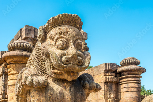 View at the Decorative stone relief in Konark Sun Temple complex - Odisha,India photo