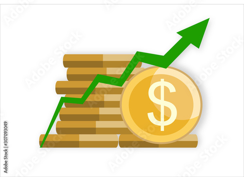Dollar coin with growth graph infographic. Financial growth concept